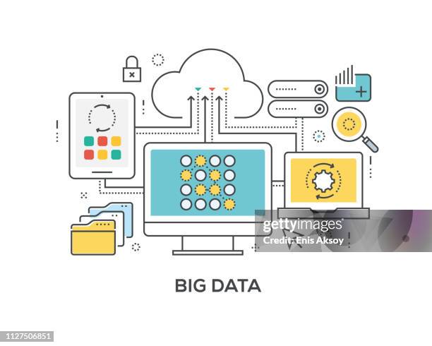 illustrazioni stock, clip art, cartoni animati e icone di tendenza di concetto di big data con icone - computer network