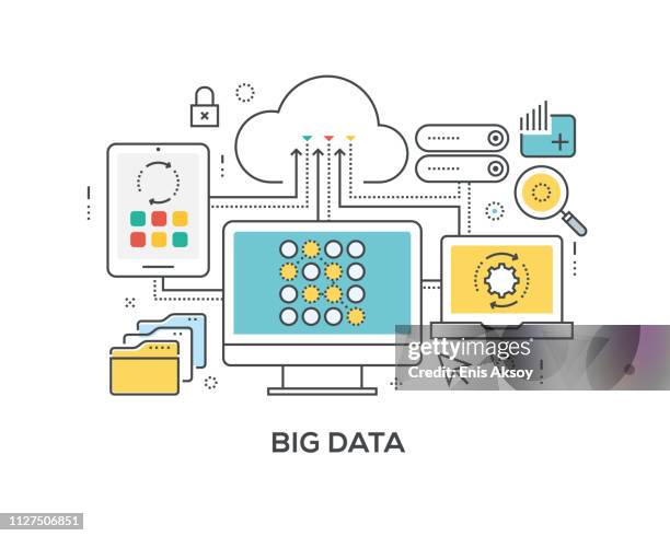 帶有圖示的大資料概念 - big data management 幅插畫檔、美工圖案、卡通及圖標