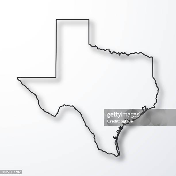 texas map - black outline with shadow on white background - hand-drawn-texas-map stock illustrations
