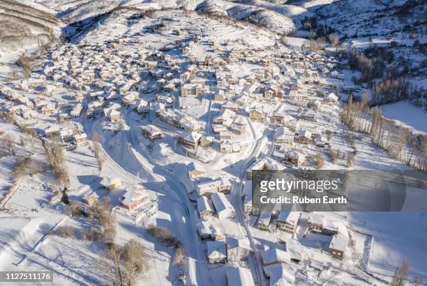small rural village aerial view - león province spain stock pictures, royalty-free photos & images