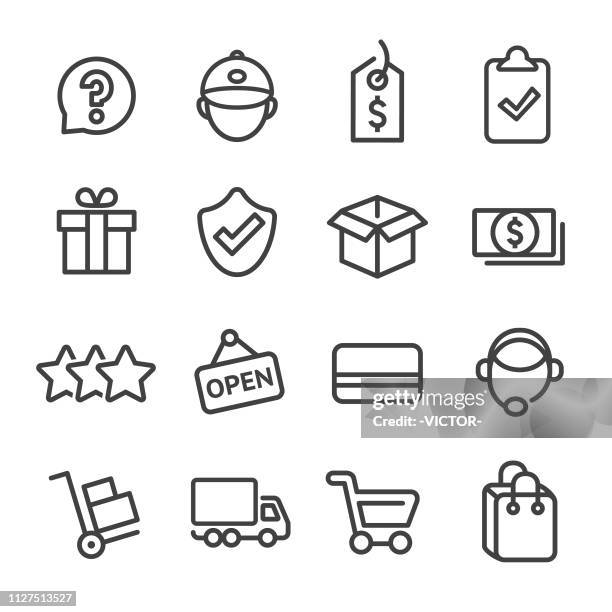 shopping und verkauf icons set - line-serie - american one dollar bill stock-grafiken, -clipart, -cartoons und -symbole