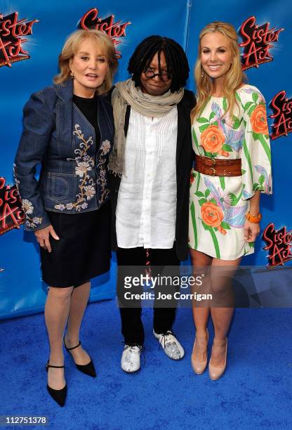 Personality Barbara Walters, actress/producer Whoopi Goldberg and TV personality Elisabeth Hasselbeck attend the Broadway opening night of "Sister...