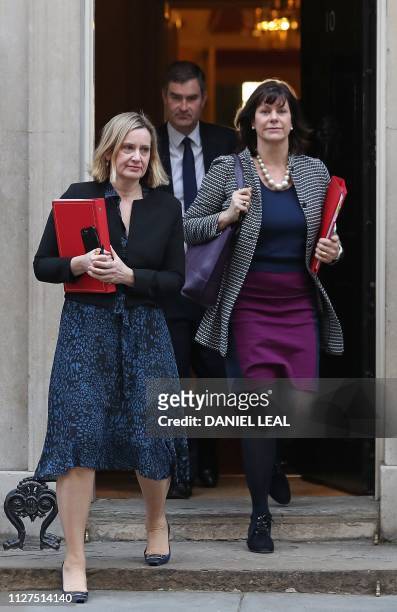 Britain's Work and Pensions Secretary Amber Rudd , Britain's Justice Secretary and Lord Chancellor David Gauke and Britain's Minister of State at the...