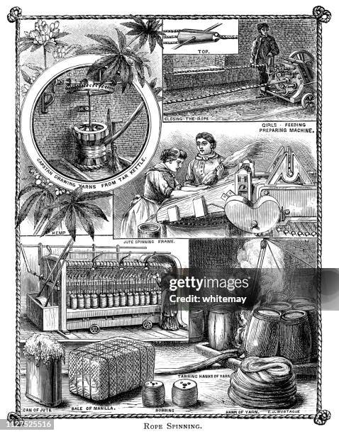 nineteenth century rope-making - hemp stock illustrations