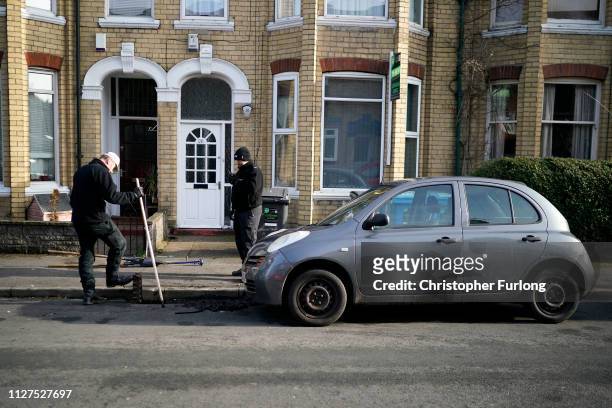 Police officers search drains near to the home of missing 21-year-old student Libby Squire on February 05, 2019 in Hull, England. Libby Squire has...