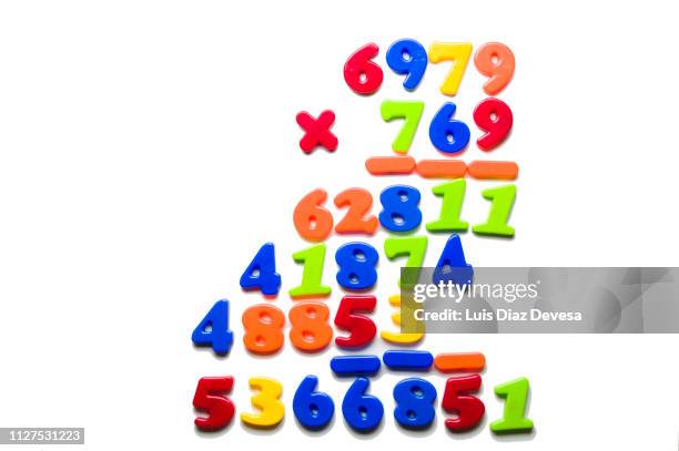 multiply by 3 digit numbers (6979 x 769) - moltiplicazione foto e immagini stock