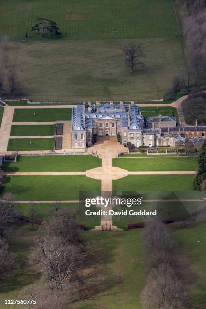 Aerial view of Althorp, this grade 1 listed stately home was the home of Lady Diana Spencer who later became the Princess of Wales, it is located on...