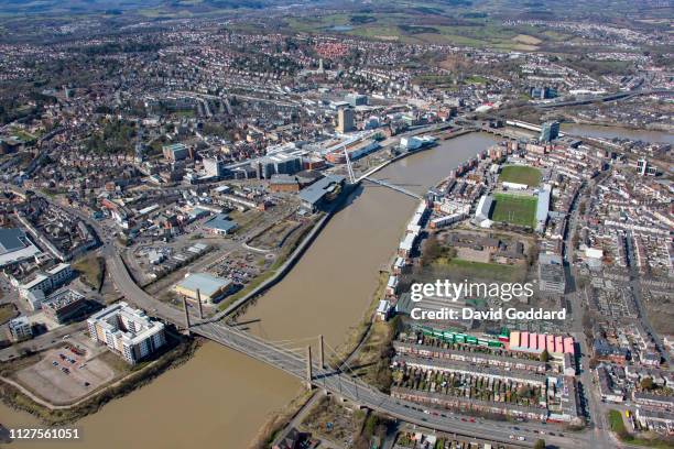 An aerial view of the River Usk flowing through the town of Newport, on March 25th photograph by David Goddard/Getty Images)