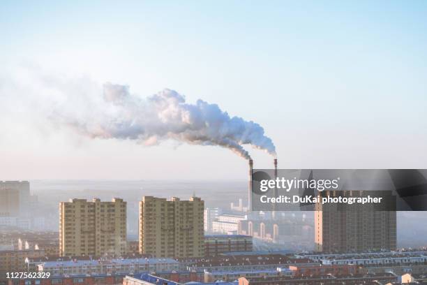 chimney in beijing - china pollution stock-fotos und bilder