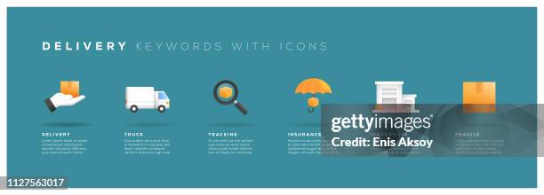 lieferung keywords mit symbolen - lkw service stock-grafiken, -clipart, -cartoons und -symbole