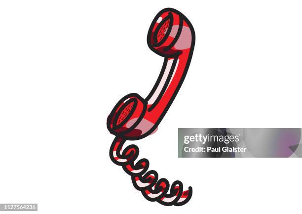 phone receiver, handle with cord, cartoon. - telephone receiver stock illustrations