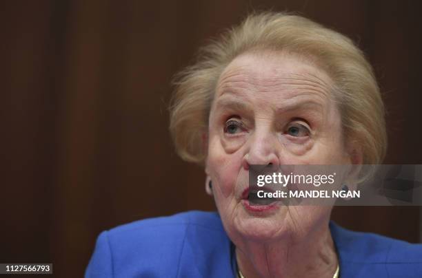 Former US Secretary of State Madeleine Albright speaks during a hearing on "National Security Implications of the Rise of Authoritarianism Around the...