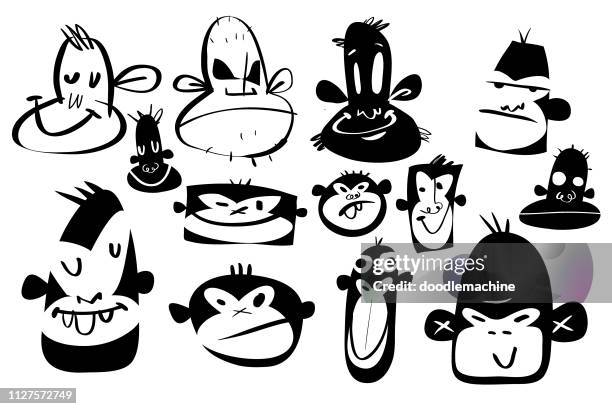 monkey faces - gorilla art stock illustrations