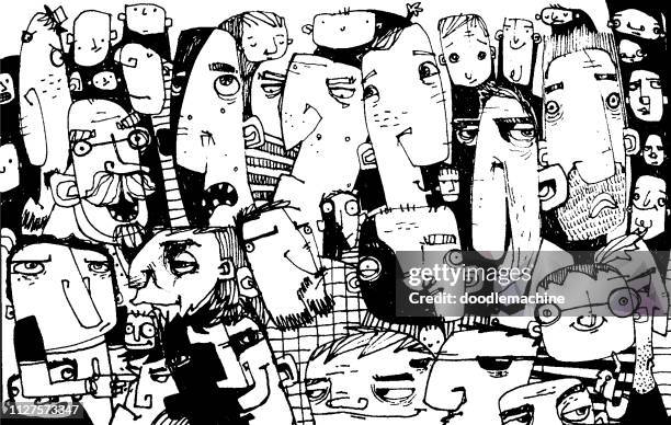 weirdo face collection ~ seamless pattern - expressionism stock illustrations