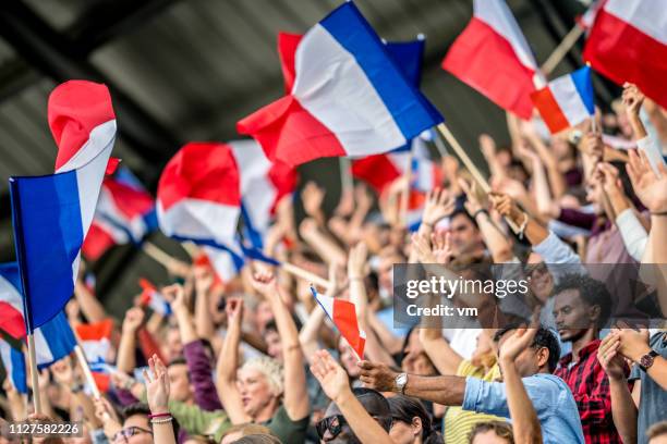 waving french flags - france supporter stock pictures, royalty-free photos & images