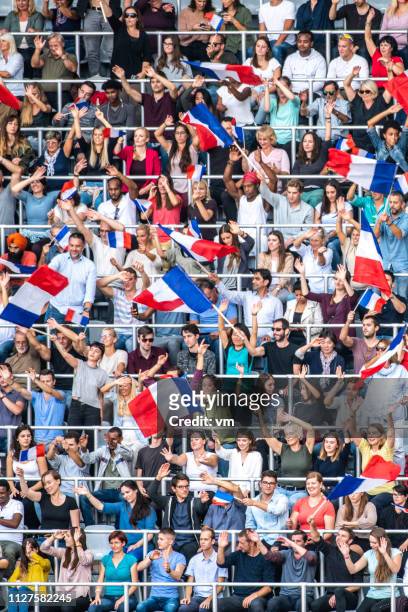 french supporters with flags on olympics - international multi sport event stock pictures, royalty-free photos & images