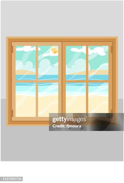 view from the beautiful beach window - window light portrait stock illustrations