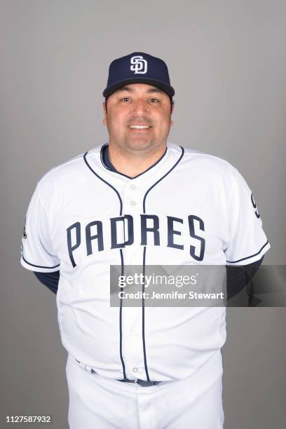 Bench Coach Rod Barajas of the San Diego Padres poses during Photo Day on Thursday, February 21, 2019 at Peoria Stadium in Peoria, Arizona.