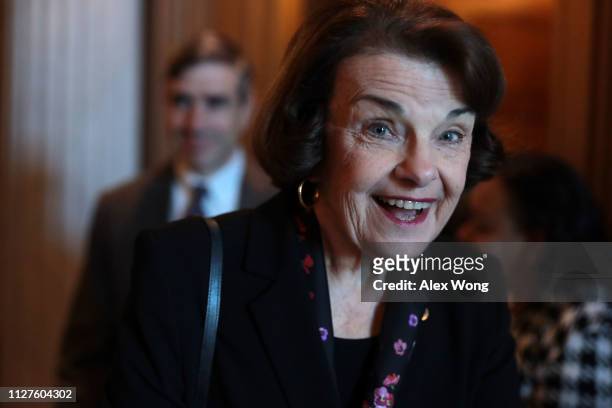 Sen. Dianne Feinstein arrives at a weekly Senate Democratic Policy Luncheon at the U.S. Capitol February 5, 2019 in Washington, DC. Senate Democrats...