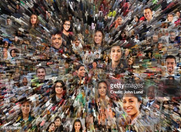 big data social media montage - explosão demográfica imagens e fotografias de stock