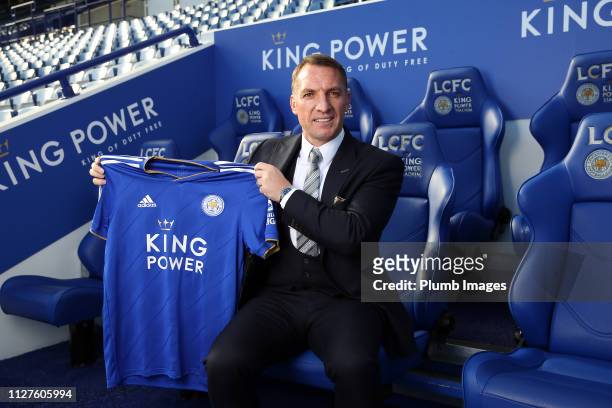 Leicester City unveil new manager Brendan Rodgers at King Power Stadium on February 26, 2019 in Leicester, United Kingdom.