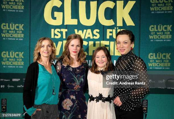 Tina Ruland, Emilia Bernsdorf, Ella Frey and Anca Lazarescu attend the premiere of the film "Glueck ist was fuer Weicheier" at Rex am Ring on...