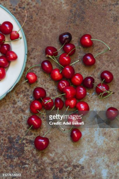 cherry on rusty background - sauerkirsche stock-fotos und bilder