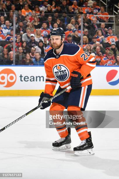Kyle Brodziak of the Edmonton Oilers skates during the game against the Calgary Flames on January 19, 2019 at Rogers Place in Edmonton, Alberta,...