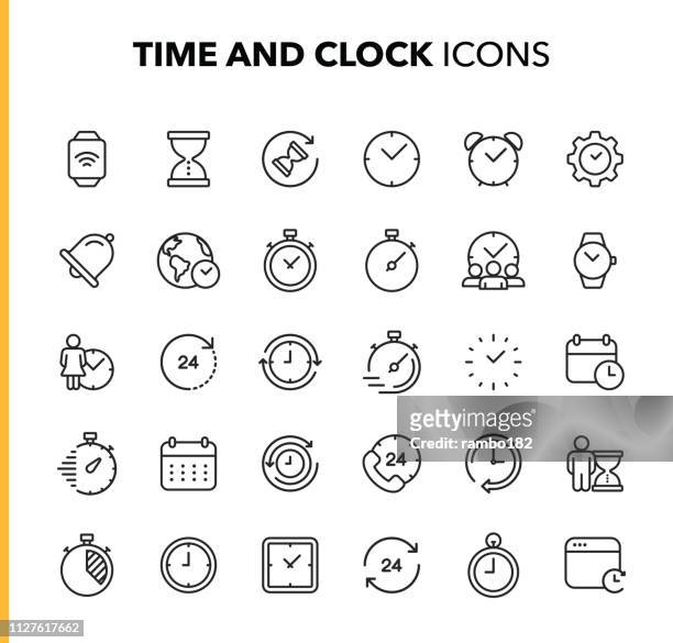 time and clock line icons. editable stroke. pixel perfect. for mobile and web. contains such icons as clock, time, deadline, calendar, smartwatch. - clock face stock illustrations
