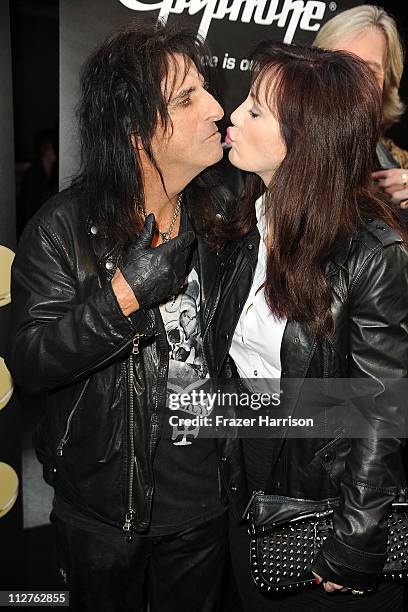Musician Alice Cooper and wife Sheryl Cooper arrive at the 3rd Annual Revolver Golden God Awards at the Club Nokia on April 20, 2011 in Los Angeles,...