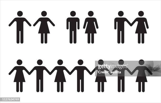 一套黑色的人的圖示-男人和女人。 - holding hands 幅插畫檔、美工圖案、卡通及圖標