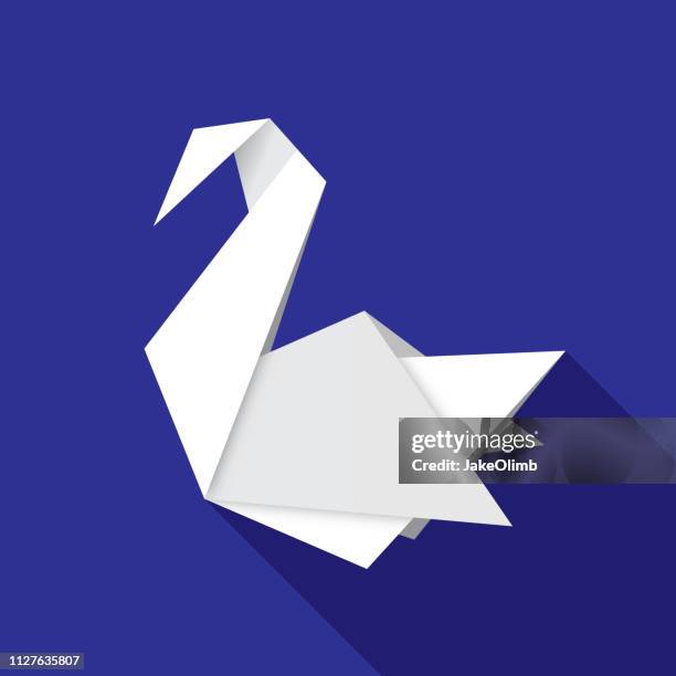 origami swan icon flat - animal neck stock illustrations