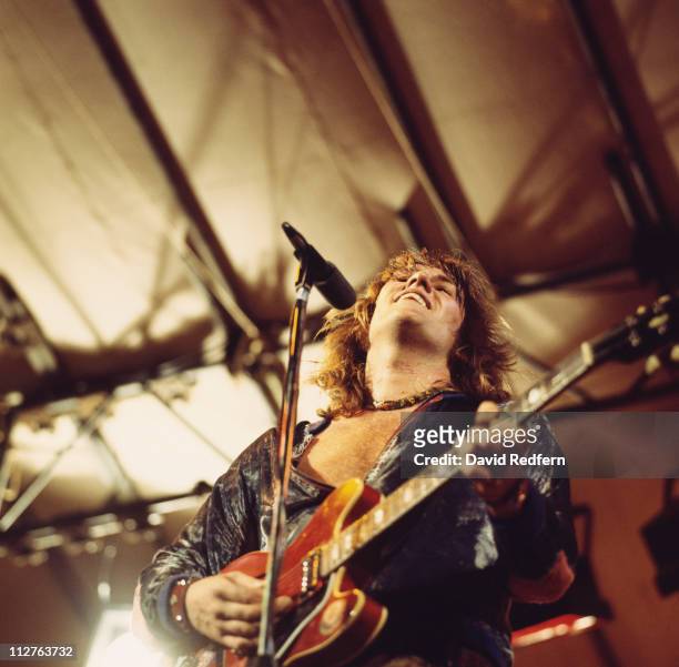 Alvin Lee, British rock guitarist and singer with Ten Years After, during a live concert performance on stage at the Reading Festival, in Reading,...