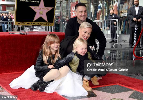 Pink, Carey Hart, Willow Sage Hart and Jameson Moon Hart attend the ceremony honoring Pink with Star on the Hollywood Walk of Fame on February 05,...