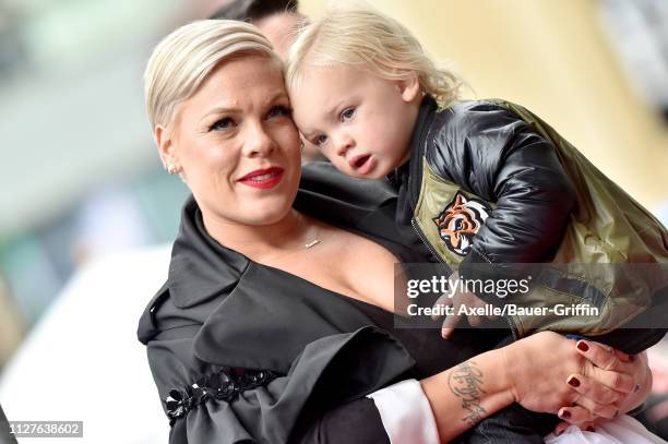 Pink and son Jameson Moon Hart attend the ceremony honoring Pink with Star on the Hollywood Walk of Fame on February 05, 2019 in Hollywood,...