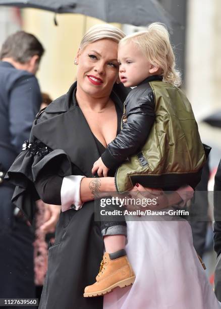 Pink and son Jameson Moon Hart attend the ceremony honoring Pink with Star on the Hollywood Walk of Fame on February 05, 2019 in Hollywood,...