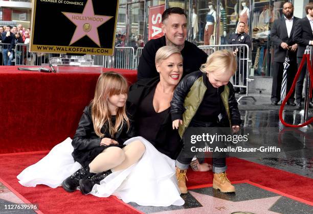 Pink, Carey Hart, Willow Sage Hart and Jameson Moon Hart attend the ceremony honoring Pink with Star on the Hollywood Walk of Fame on February 05,...
