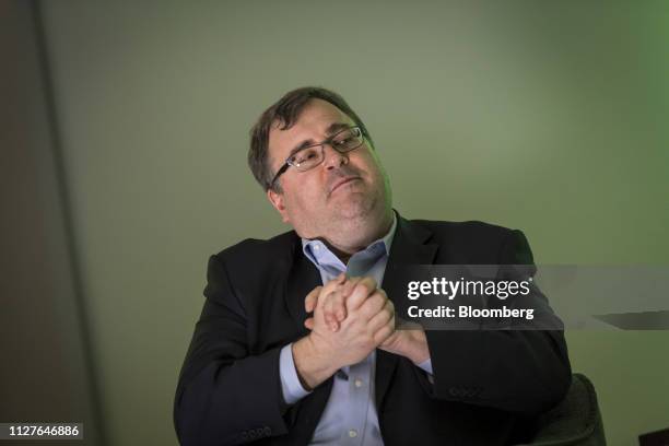 Reid Hoffman, chairman and co-founder of LinkedIn Corp., listens during the New Work Summit in Half Moon Bay, California, U.S., on Tuesday, Feb. 26,...