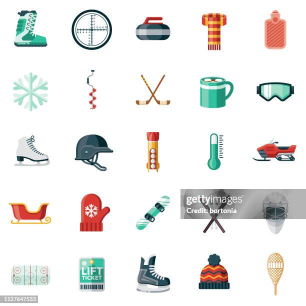 wintersport-icon-set - skikleidung stock-grafiken, -clipart, -cartoons und -symbole