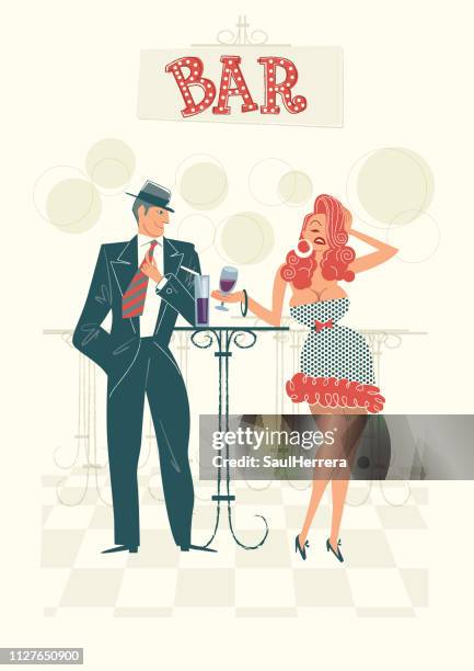 ilustrações, clipart, desenhos animados e ícones de casal em bar - anticuado