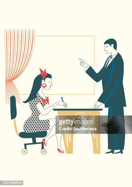 secretary in his office with his boss - trabajar stock illustrations