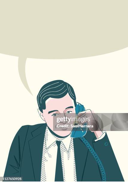 ilustrações, clipart, desenhos animados e ícones de homem, ligando para o celular - anticuado