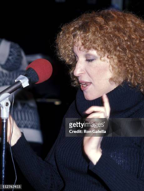 Singer Bette Midler rehearses for her concert "An Intimate Evening with Bette" on January 12, 1978 at the Copacabana in New York City.