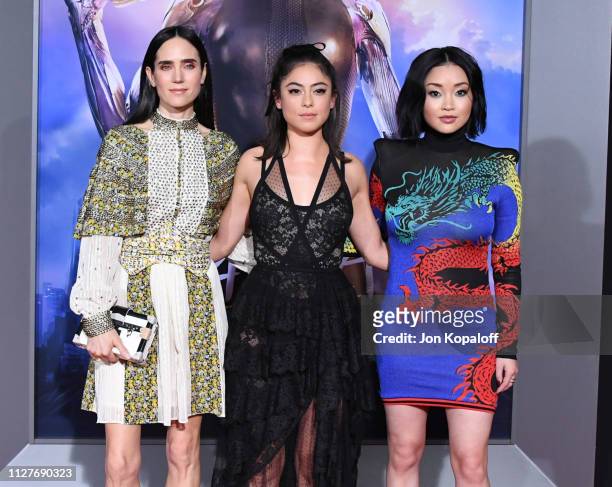 Jennifer Connelly, Rosa Salazar and Lana Condor attend the premiere of 20th Century Fox's "Alita: Battle Angel" at Westwood Regency Theater on...