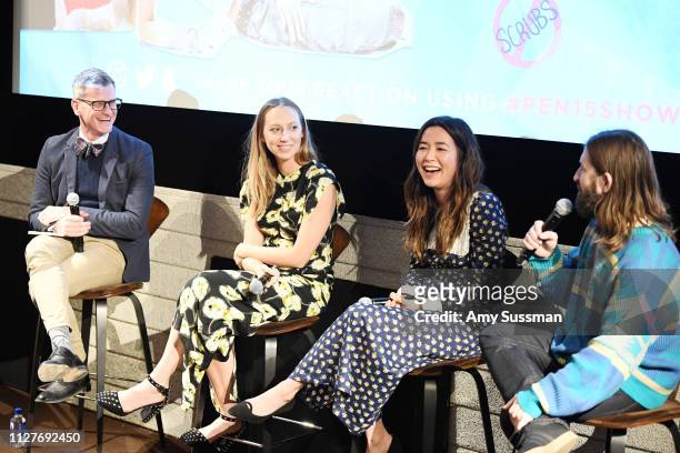 Marc Malkin, Anna Konkle, Maya Erskine and Sam Zvibleman attend the panel discussion after the screening of "Pen15" at NeueHouse Hollywood on...