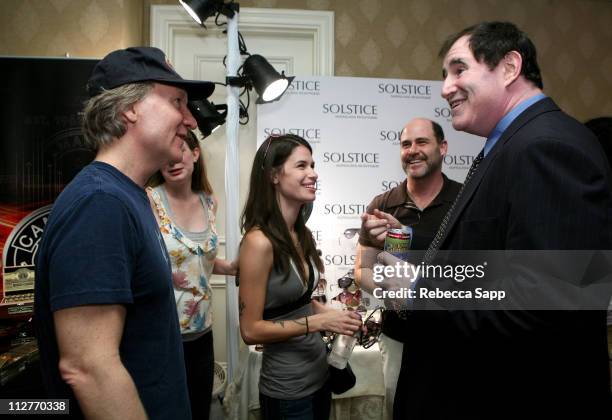 Personality Bill Maher, Cara Santa Maria, Matt Weiner and actor Richard Kind at the Solstice Sunglass Boutique/Safilo USA booth during the HBO Luxury...