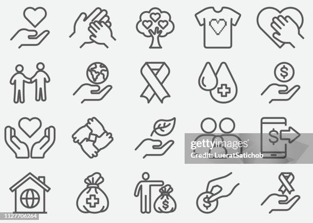 charity and donate line icons - aids awareness ribbon stock illustrations