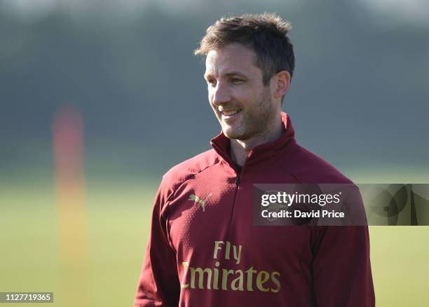 Fran Silver of Arsenal Women Strength and Conditioning during the Arsenal Women Training Session at London Colney on February 27, 2019 in St Albans,...