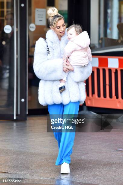 Ferne McCann and daughter Sunday Sky seen outside the ITV Studios on February 06, 2019 in London, England.
