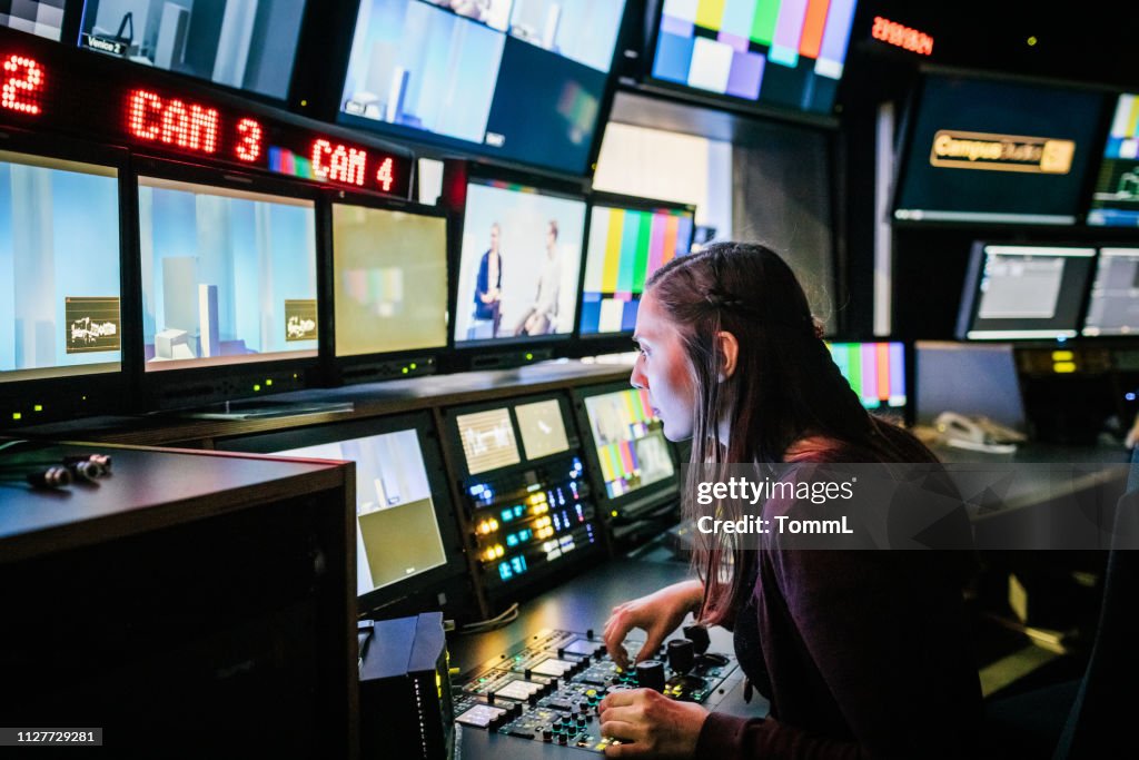 Student Using TV Studio Equipment